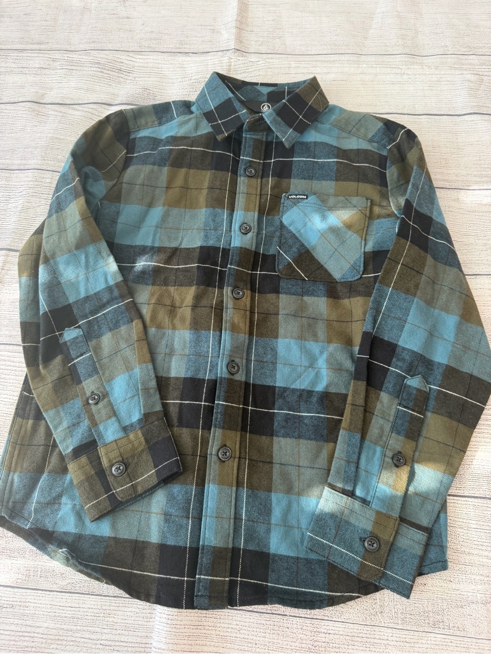 Volcom Plaid Button-Up Shirt - Blue & Olive